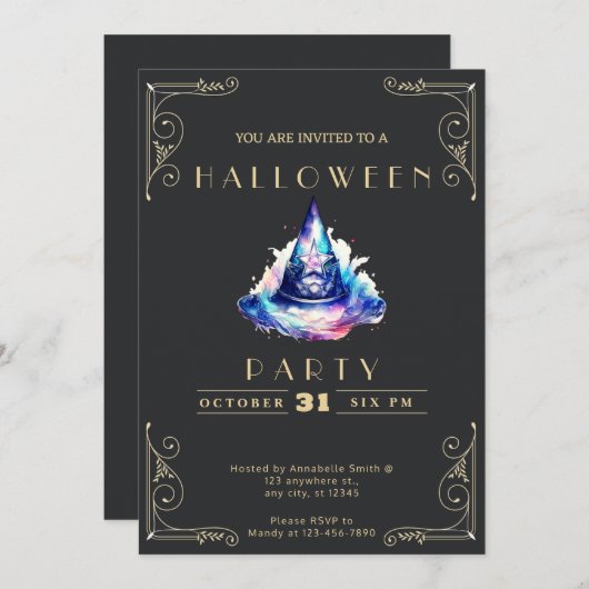 Chalkboard Zwart & Goud Blauw Cauldron Halloween Kaart (Voorkant / Achterkant)