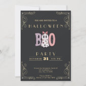 Chalkboard Zwart & Goud BOO Schattige Ghost Hallow Kaart (Voorkant)