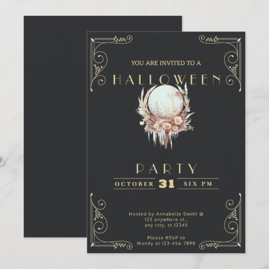 Chalkboard Zwart & Goud Crystal Ball Halloween Kaart (Voorkant / Achterkant)