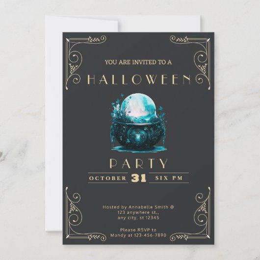 Chalkboard Zwart & Goud Crystal Ball Halloween Kaart (Voorkant)