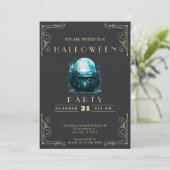 Chalkboard Zwart & Goud Crystal Ball Halloween Kaart (Staand voorkant)