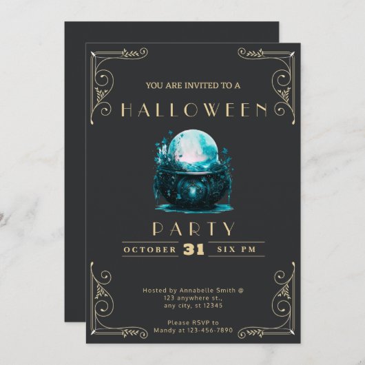 Chalkboard Zwart & Goud Crystal Ball Halloween Kaart (Voorkant / Achterkant)