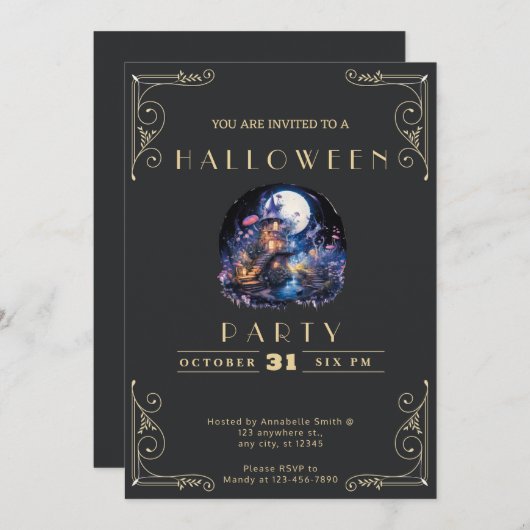 Chalkboard Zwart & Goud Elfin Home Halloween Kaart (Voorkant / Achterkant)