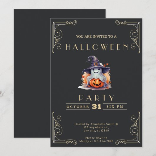 Chalkboard Zwart & Goud Ghost Witch Pet Halloween Kaart (Voorkant / Achterkant)