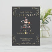 Chalkboard Zwart & Goud Ghoul Witch Pet Halloween Kaart (Staand voorkant)