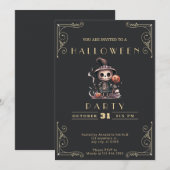 Chalkboard Zwart & Goud Ghoul Witch Pet Halloween Kaart (Voorkant / Achterkant)