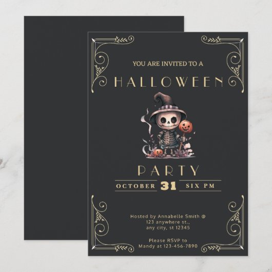 Chalkboard Zwart & Goud Ghoul Witch Pet Halloween Kaart (Voorkant / Achterkant)