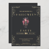 Chalkboard Zwart & Goud Gotisch Meisje Halloween Kaart (Voorkant / Achterkant)