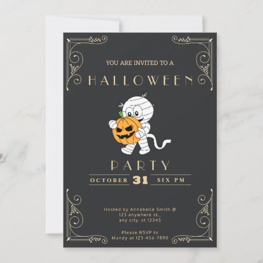 Chalkboard Zwart & Goud Mummy & Pompoen Halloween Kaart (Voorkant)