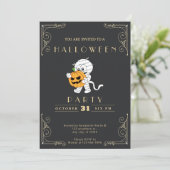 Chalkboard Zwart & Goud Mummy & Pompoen Halloween Kaart (Staand voorkant)