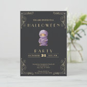 Chalkboard Zwart & Goud Paarse Mummy Halloween Kaart (Staand voorkant)