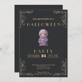 Chalkboard Zwart & Goud Paarse Mummy Halloween Kaart (Voorkant / Achterkant)