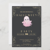 Chalkboard Zwart & Goud Roze Ghost Halloween Kaart (Voorkant)