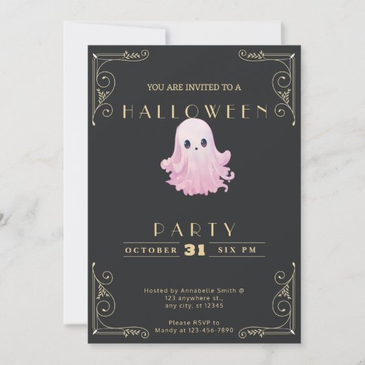 Chalkboard Zwart & Goud Roze Ghost Halloween Kaart (Voorkant)