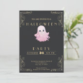 Chalkboard Zwart & Goud Roze Ghost Halloween Kaart (Staand voorkant)