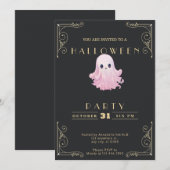 Chalkboard Zwart & Goud Roze Ghost Halloween Kaart (Voorkant / Achterkant)