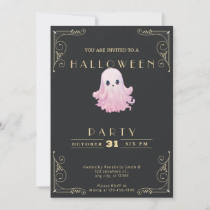 Chalkboard Zwart & Goud Roze Ghost Halloween Kaart