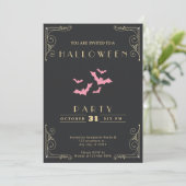 Chalkboard Zwart & Goud Roze Vleermuizen Halloween Kaart (Staand voorkant)