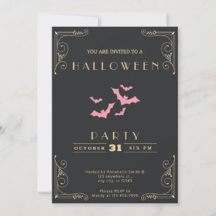 Chalkboard Zwart & Goud Roze Vleermuizen Halloween Kaart