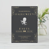 Chalkboard Zwart & Goud Running Mummy Halloween Kaart (Staand voorkant)