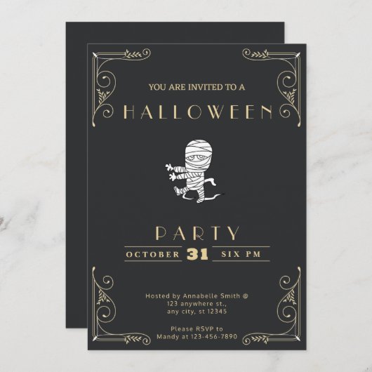 Chalkboard Zwart & Goud Running Mummy Halloween Kaart (Voorkant / Achterkant)