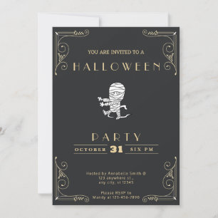 Chalkboard Zwart & Goud Running Mummy Halloween Kaart