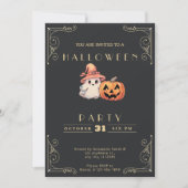 Chalkboard Zwart & Goud Schattige Ghost Halloween Kaart (Voorkant)