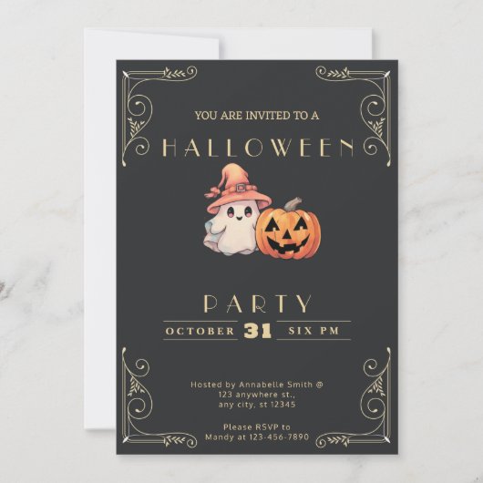 Chalkboard Zwart & Goud Schattige Ghost Halloween Kaart (Voorkant)