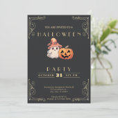 Chalkboard Zwart & Goud Schattige Ghost Halloween Kaart (Staand voorkant)