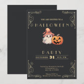 Chalkboard Zwart & Goud Schattige Ghost Halloween Kaart (Voorkant / Achterkant)