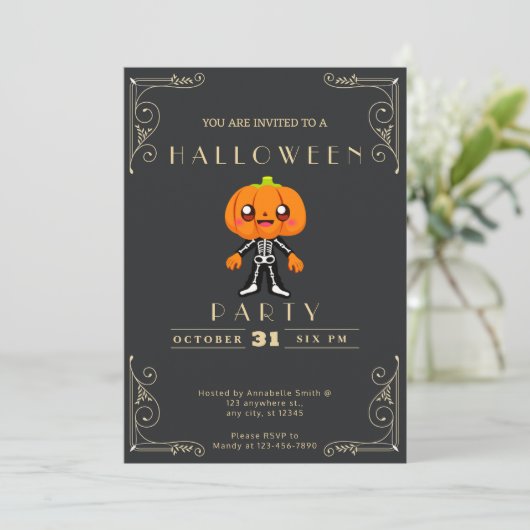 Chalkboard Zwart & Goud Schattige Pumpkinhead Hall Kaart (Staand voorkant)
