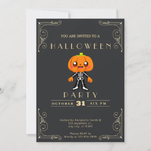 Chalkboard Zwart & Goud Schattige Pumpkinhead Hall Kaart