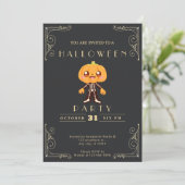 Chalkboard Zwart & Goud Schattige Pumpkinhead Hall Kaart (Staand voorkant)