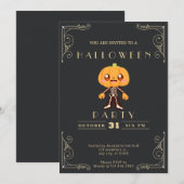 Chalkboard Zwart & Goud Schattige Pumpkinhead Hall Kaart (Voorkant / Achterkant)