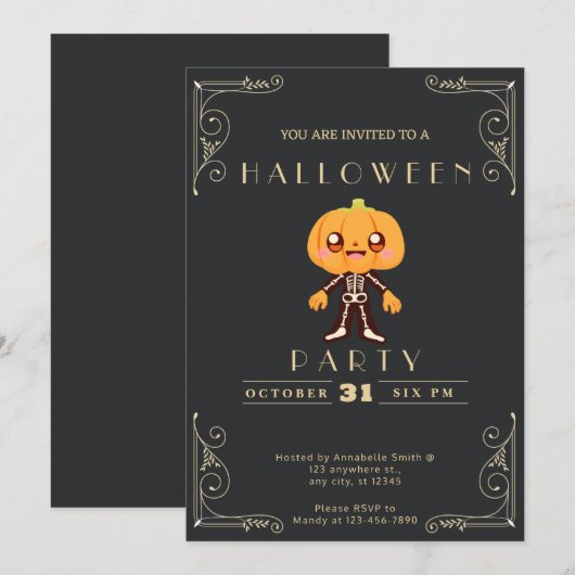 Chalkboard Zwart & Goud Schattige Pumpkinhead Hall Kaart (Voorkant / Achterkant)