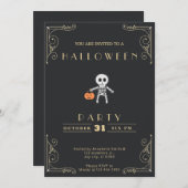 Chalkboard Zwart & Goud Skelet Kostuum Halloween Kaart (Voorkant / Achterkant)