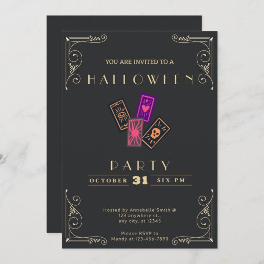 Chalkboard Zwart & Goud Tarot Kaarten Halloween (Voorkant / Achterkant)