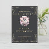 Chalkboard Zwart & Goud  Uil Halloween Kaart (Staand voorkant)