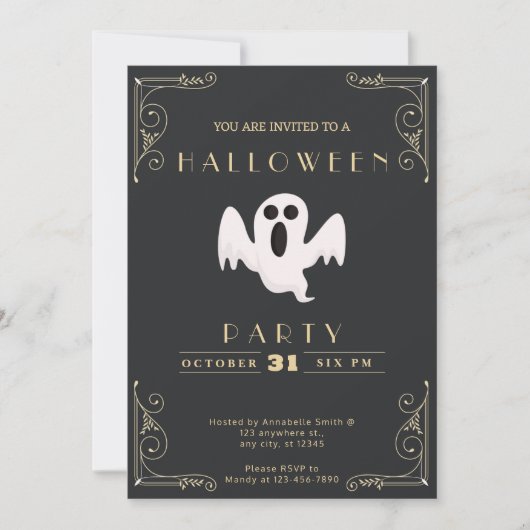 Chalkboard Zwart & Goud Wit Ghost Halloween Kaart (Voorkant)