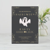 Chalkboard Zwart & Goud Wit Ghost Halloween Kaart (Staand voorkant)