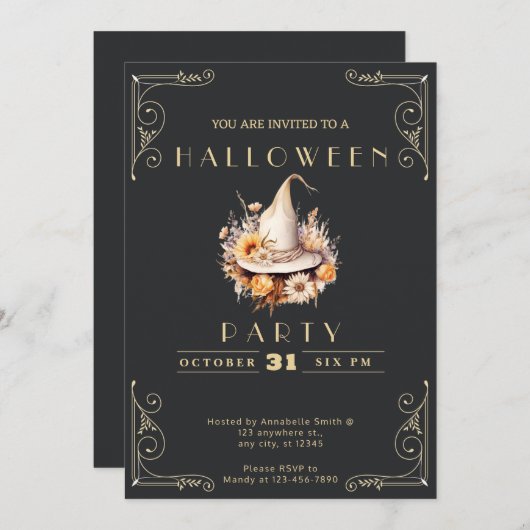 Chalkboard Zwart & Goud Witch's Pet Halloween Kaart (Voorkant / Achterkant)