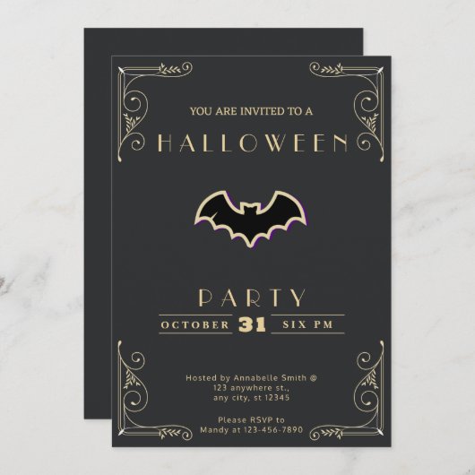 Chalkboard Zwart & Goud Zwart & Goud Vleermuis Hal Kaart (Voorkant / Achterkant)