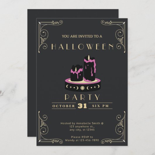 Chalkboard Zwart & Goud Zwart Kaarsen Halloween Kaart (Voorkant / Achterkant)