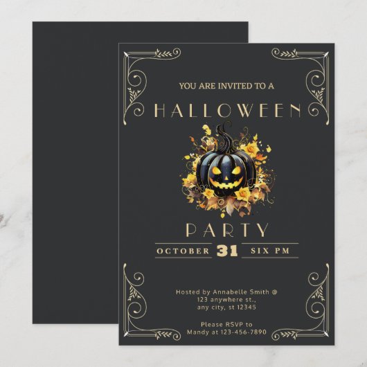 Chalkboard Zwart & Goud Zwart Pompoen Halloween Kaart (Voorkant / Achterkant)