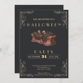 Chalkboard Zwart & Gouden Kist Skulls Halloween Kaart (Voorkant / Achterkant)