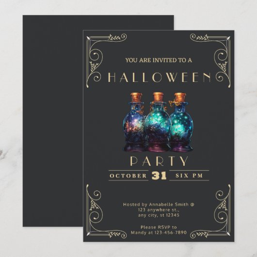 Chalkboard Zwart & Gouden Potion Jars Halloween Kaart (Voorkant / Achterkant)
