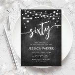 Chalkboard Zwart Wit 60e Verjaardagsfeestje Kaart<br><div class="desc">Uitnodiging voor het 60e verjaardagsfeestje. Elegant zwart-wit ontwerp met krijtbordpatroon. Classy moderne uitnodigingskaart met feeërieke snaarlampen en scriptlettertype. Perfect voor een stijlvolle zestigste dagviering. Personaliseer met je eigen gegevens. Kan voor om het even welke leeftijd worden aangepast! Gedrukte Zazzle-uitnodigingen of direct download digitale afdrukbare sjabloon.</div>
