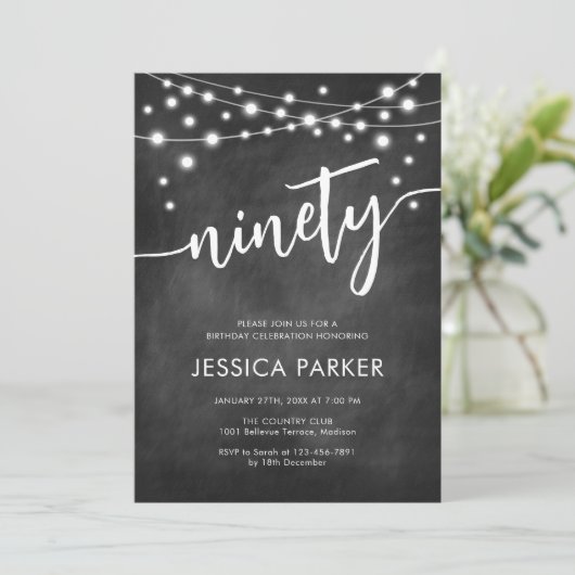 Chalkboard Zwart Wit 90ste verjaardagsfeestje Kaart (Staand voorkant)