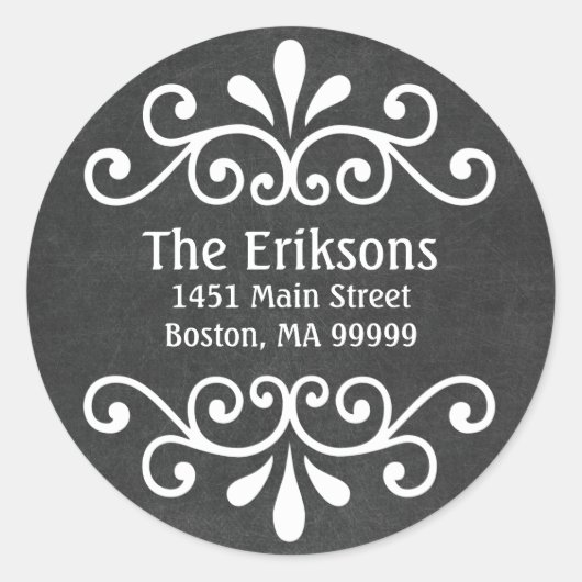 Chalkboard Zwart Wit Gepersonaliseerde Adresetiket Ronde Sticker (Voorkant)