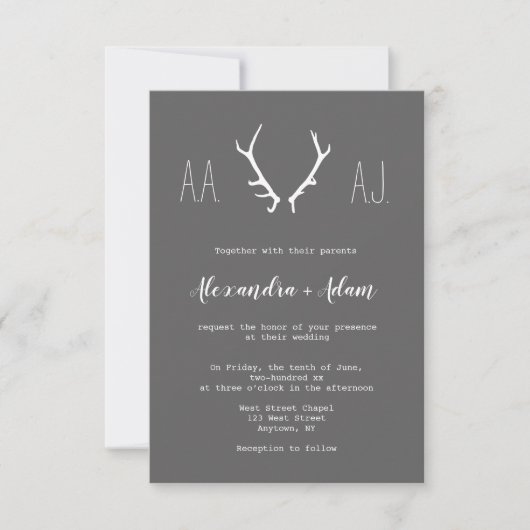 Chalkboardantlers monogram trouwuitnodigingen kaart (Voorkant)